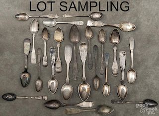 American coin silver spoons, 18th/19th c., to include examples by Lamar, Tanguy, Naile, Krause