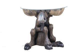 Cast Plaster Moose & Glass Topped Coffee Table