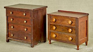 Miniature stained pine chest of drawers, 19th c., 9 1/2'' h., 9'' w.