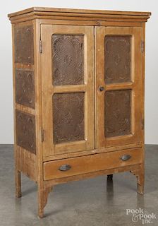 Pine pie safe, late 19th c., with punched tin panels, 52 1/2'' h., 33'' w.
