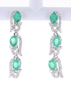 Green Emerald, Diamond 14K Dangle Earrings
