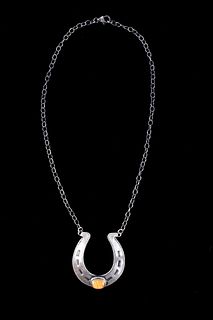 Navajo Sterling & Spiny Oyster Horseshoe Necklace