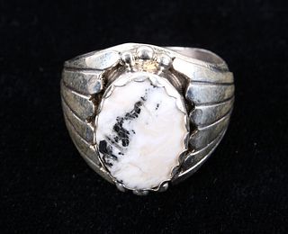 Navajo Alvery Smith White Buffalo & Sterling Ring