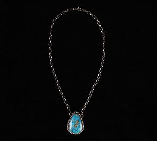Navajo B Lee Sterling & Kingman Turquoise Necklace