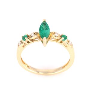 Natural Emerald and Diamond 14K Gold Ring