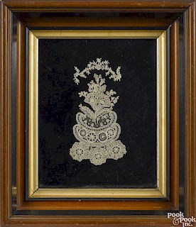Victorian framed lace bouquet, 9 1/2'' x 7 1/2''.