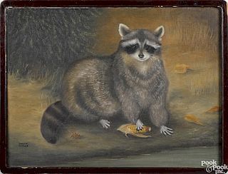 Sylvia Altman (American 20th c.), oil on board of a raccoon, signed lower left, 12'' x 16''.