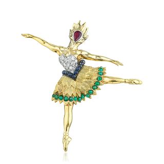Multi-Colored Gemstone Ballerina Brooch