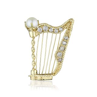 Diamond Harp Brooch
