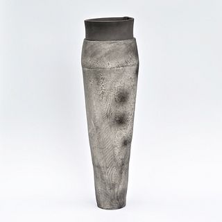 Tall Smoke Fired Coil Vessel with Soft Texture
