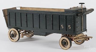 Painted wooden model of an ox-drawn cart, 11'' h., 24'' w.
