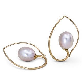 Inverted Drop Earrings in 18K rose Gold with Pink Fresh Water Pearls