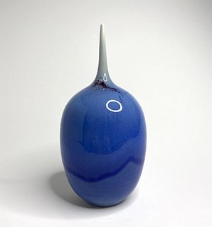 Chun Blue Tear Drop Vase with Red Flashing
