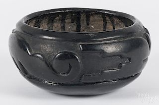 San Ildefonso blackware bowl, signed Isabel Pena, 3 3/4'' h., 7 1/2'' w.