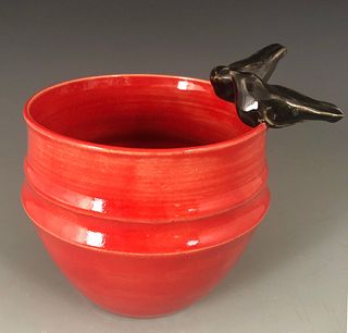 Small Red Bowl with Black Birds