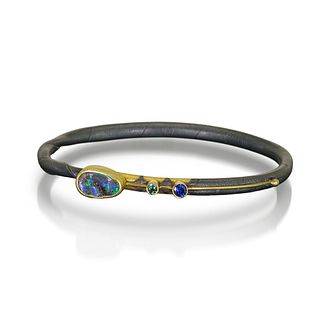 One of a kind Opal twig bracelet — sapphire-tourmaline. Size large