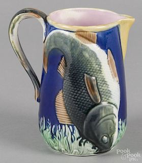 Majolica fish pitcher, late 19th c., 5 3/4'' h.