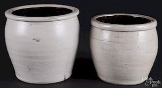 Three F. H. Cowden stoneware crocks, 19th c., 11 3/4'' h., 7 1/4'' h., and 6 3/4'' h.