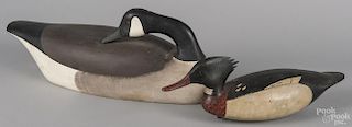 Carved and painted merganser decoy, branded J. Hamilton, 18 1/2'' l., together with a Canada goose