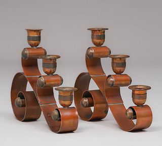 Pair Hector Aguilar Copper Candlesticks c1950