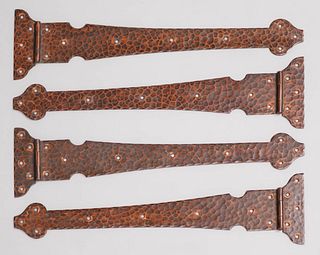 Set of 4 Gustav Stickley Hammered Copper Straphinges c1903