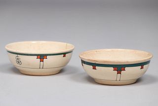 Two Roycroft Buffalo China Cereal Bowls c1910s