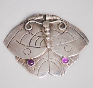 William Spratling Sterling Silver & Amethyst Butterfly Brooch c1940s