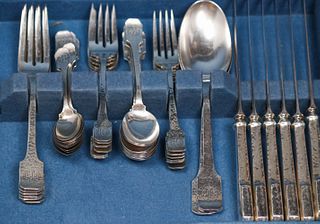 Shreve & Co Hammered Silver "Norman" 48 Pc Tableware Set c1910