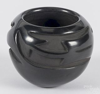 Santa Clara blackware bowl, by Sophie Cata, 3 3/8'' h.