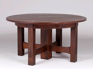 Gustav Stickley 54″d Five-Leg Dining Table c1910