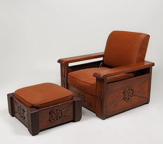 Navajo WPA Hand-Carved New Mexican Club Chair c1930s