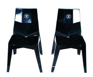 Pair, Black Polycarbonate CHANEL Stacking Chairs