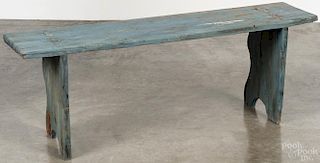 Painted pine bench, 19th c., retaining a later blue surface, 16 3/4'' h., 47'' w.