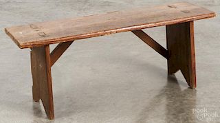 Pine mortised bench, 19th c., 17'' h., 43 1/2'' w.