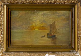 Oil on board seascape, ca. 1900, signed Nina Bell, 11'' x 18''.