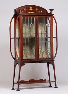 Art Nouveau Leaded Glass Etagere Cabinet c1905