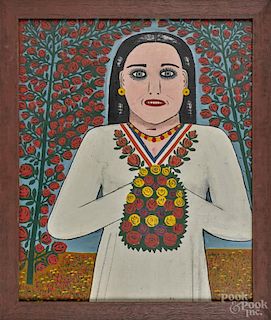 Pair of Outsider Art mixed medias of a bride, mid 20th c., 28'' x 23''.