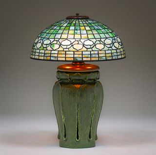 Grueby Pottery - Tiffany Studios Leaded Glass Lamp
