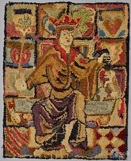 Hooked rug, ca. 1900, of a king, 24'' x 18 1/2''. Provenance: DeHoogh Gallery, Philadelphia.