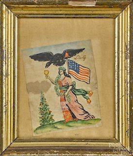 Folk art watercolor of Liberty, early 20th c., 7 3/4'' x 6''.