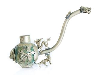 Vintage Chinese Dragon Silver Opium Pipe