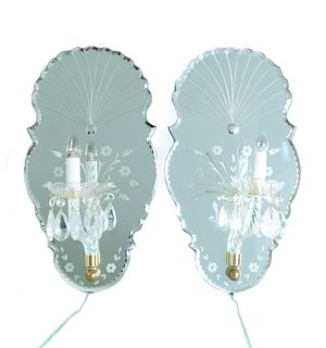 Pair, Venetian Mirrored Candle Wall Sconces