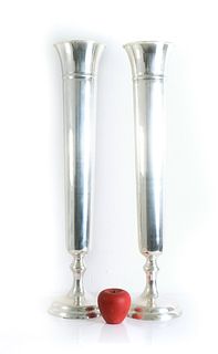 Pair, Tall Vintage Silver Trumpet Vases, 24.75"