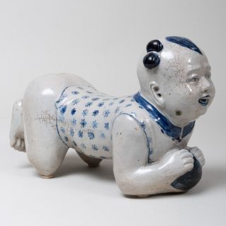 Chinese Blue and White Porcelain Boy Form Pillow