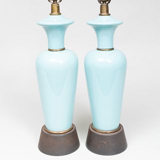 Pair of Blue Glazed Lamps