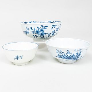 Three Worcester Blue and White Porcelain Bowls