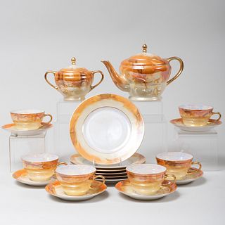 Czechoslovakian Luster Glazed Porcelain 'Faux Marble' Tea Service