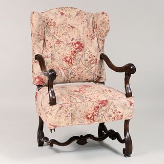 Italian Baroque Walnut Wing Chair