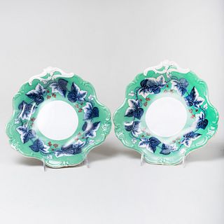 Pair of Davenport Transfer Printed Shaped Compotes in the 'Ivy Wreath' Pattern