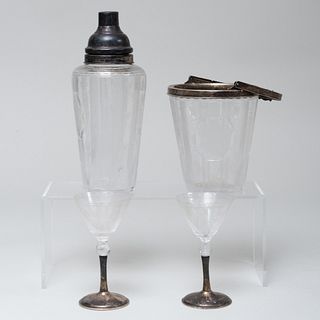 Udall and Ballou Silver-Mounted Etched Glass Cocktail Set
